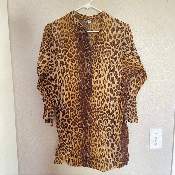 Moschino Brown Leopard Print swim cover up blouse Large - Picture 1 of 8